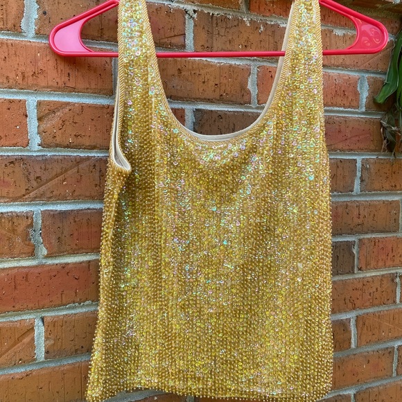 EUC BEBE S Gold Sequin Tank Top - Picture 4 of 7